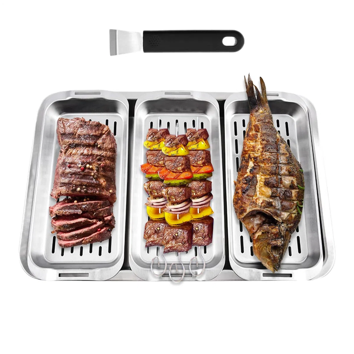 Cestello Per Grigliare Verdure Rettangolare Fondo Bocca Bassa | Cestello A Griglia Per Ortaggi Gabbia BBQ Verdure Carne Peperoni Gamberi Bocca Bassa Per Picnic Riunioni Famiglia Feste
