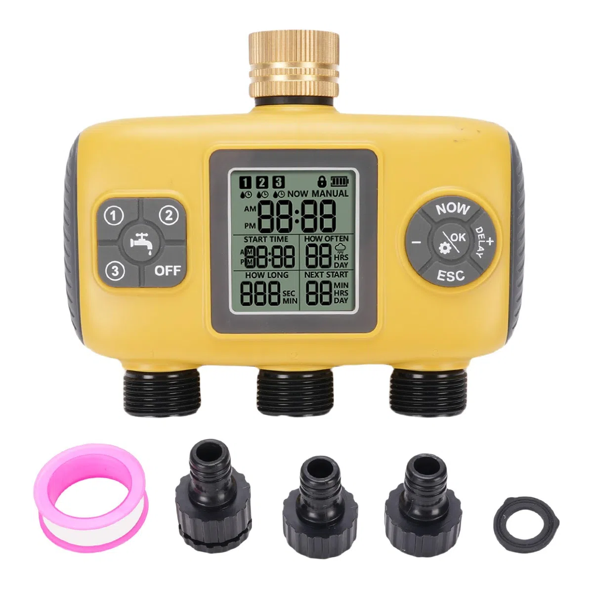 3 uscite timer irrigatore timer digitale per irrigazione con ritardo pioggia controller automatico per irrigazione per giardino prato ABS nero 5,1x6,1 pollici