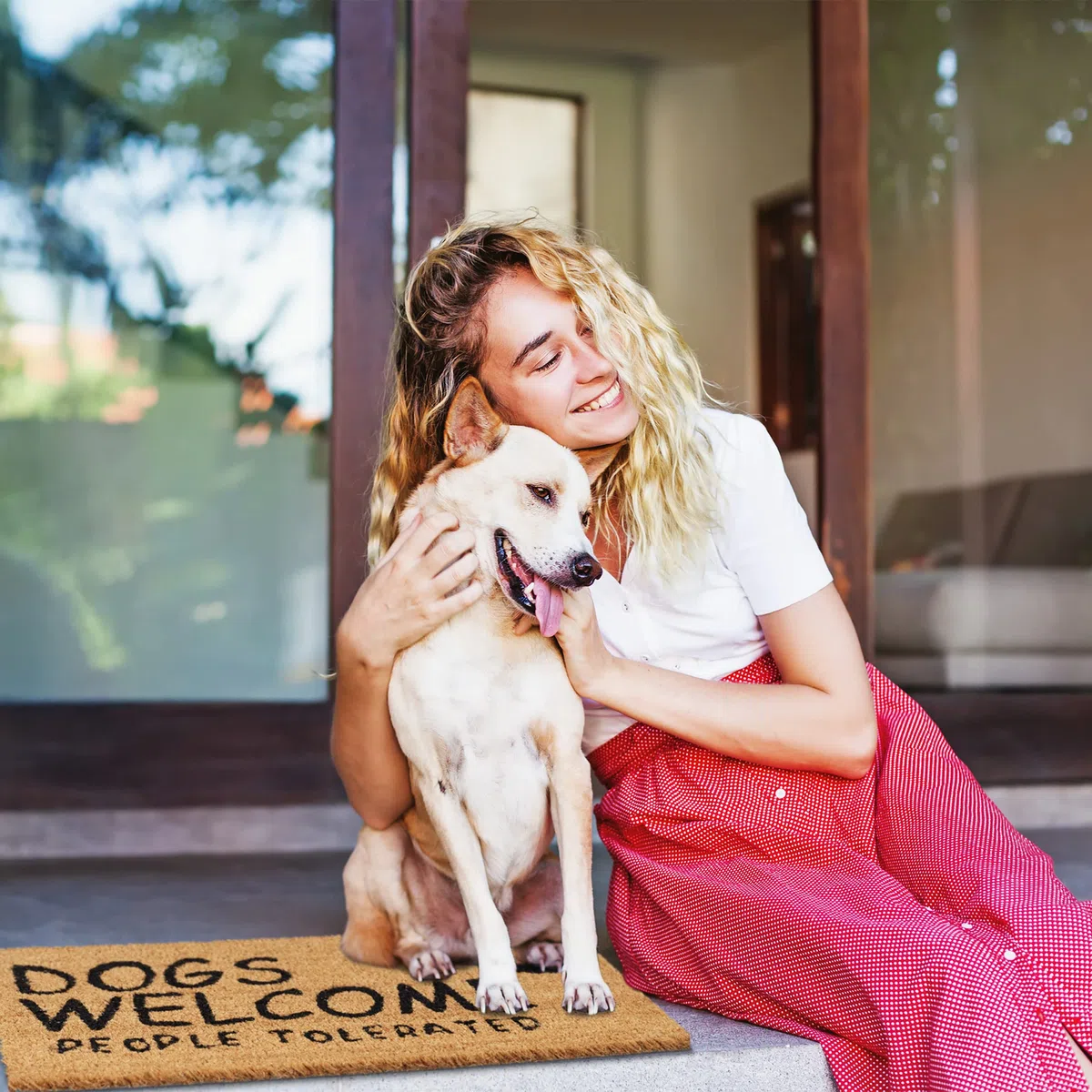 Relaxdays Zerbino, Fibra di Cocco, Frase Dogs Welcome, Zona Interna ed Esterna, LP40x60 cm, Antiscivolo, Naturale/Nero