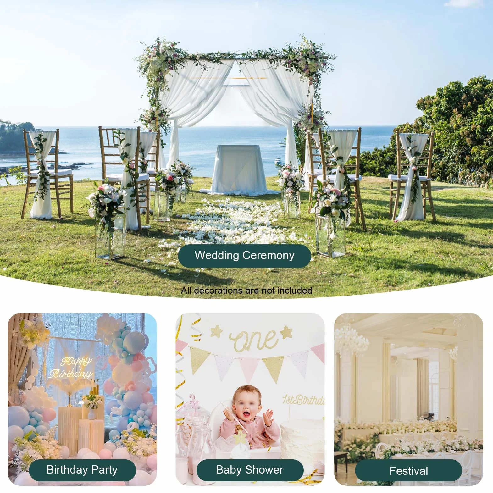 3 x 3 m arco di nozze quadrato cornice floreale supporto sfondo con bottone a farfalla oro metallo arco d'uva matrimonio con base per matrimoni, feste di compleanno, banchetti di laurea