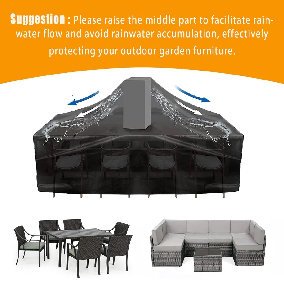 Copertura per Mobili da Giardino 135x105x95cm/LxWxH Telo Copritavolo Da Esterno Impermeabile Copridivano per Mobile Esterno Copritavolo da Esterno per Patio Copertura Divano Esterno - Nero