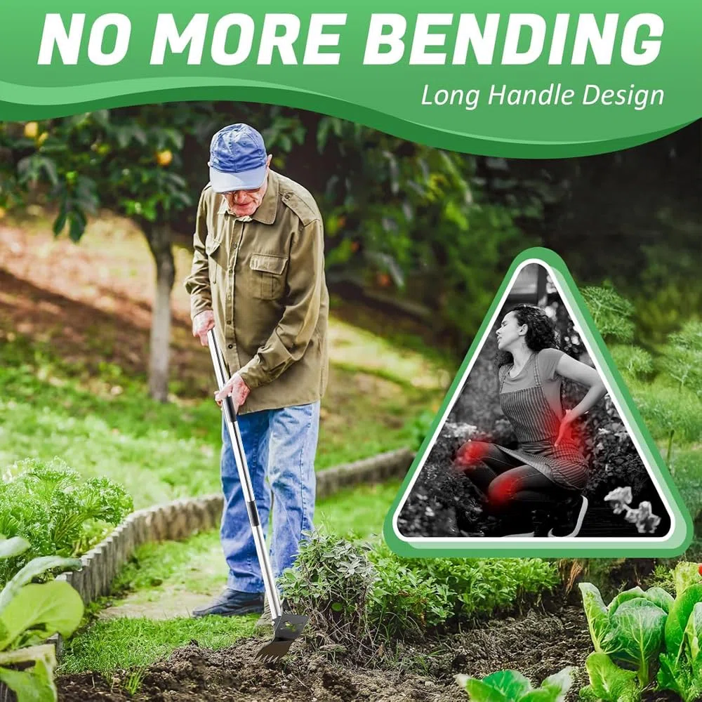 Estirpatore Erbacce con Manico Lungo 180 cm, Strumento da Giardinaggio 2 in 1, Strumento per Rimuovere le Erbacce con Manico Lungo, per Erbacce e Zappa da Giardino, Resistente, per Cortile, Prato