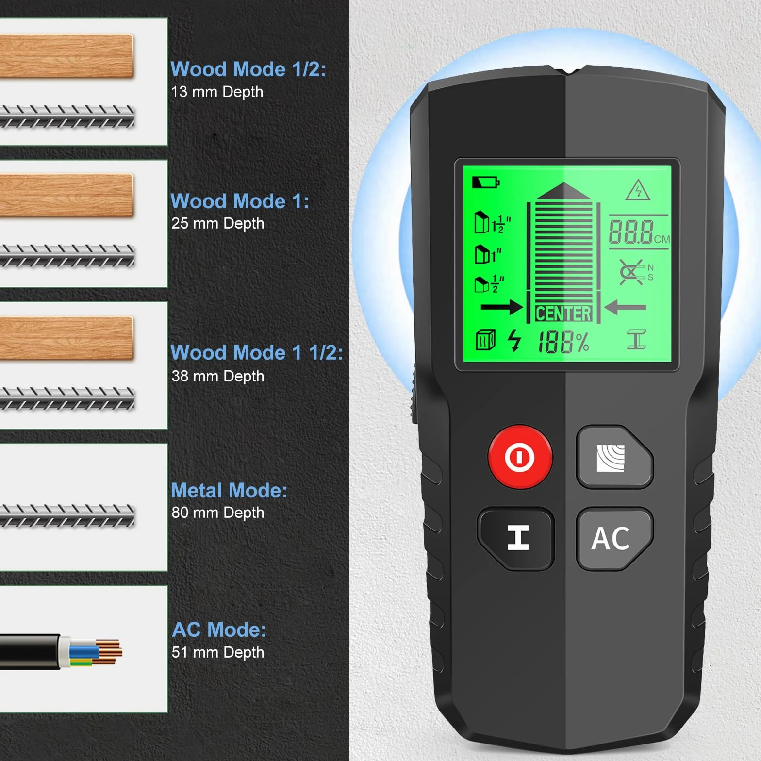 EXTSUD Rilevatore, Sensore Elettronico Scanner da Parete, Rilevatore di cavi Tubi Metallici con Display LCD per Rilevare Legno, Metallo, Cavi Nel Muro