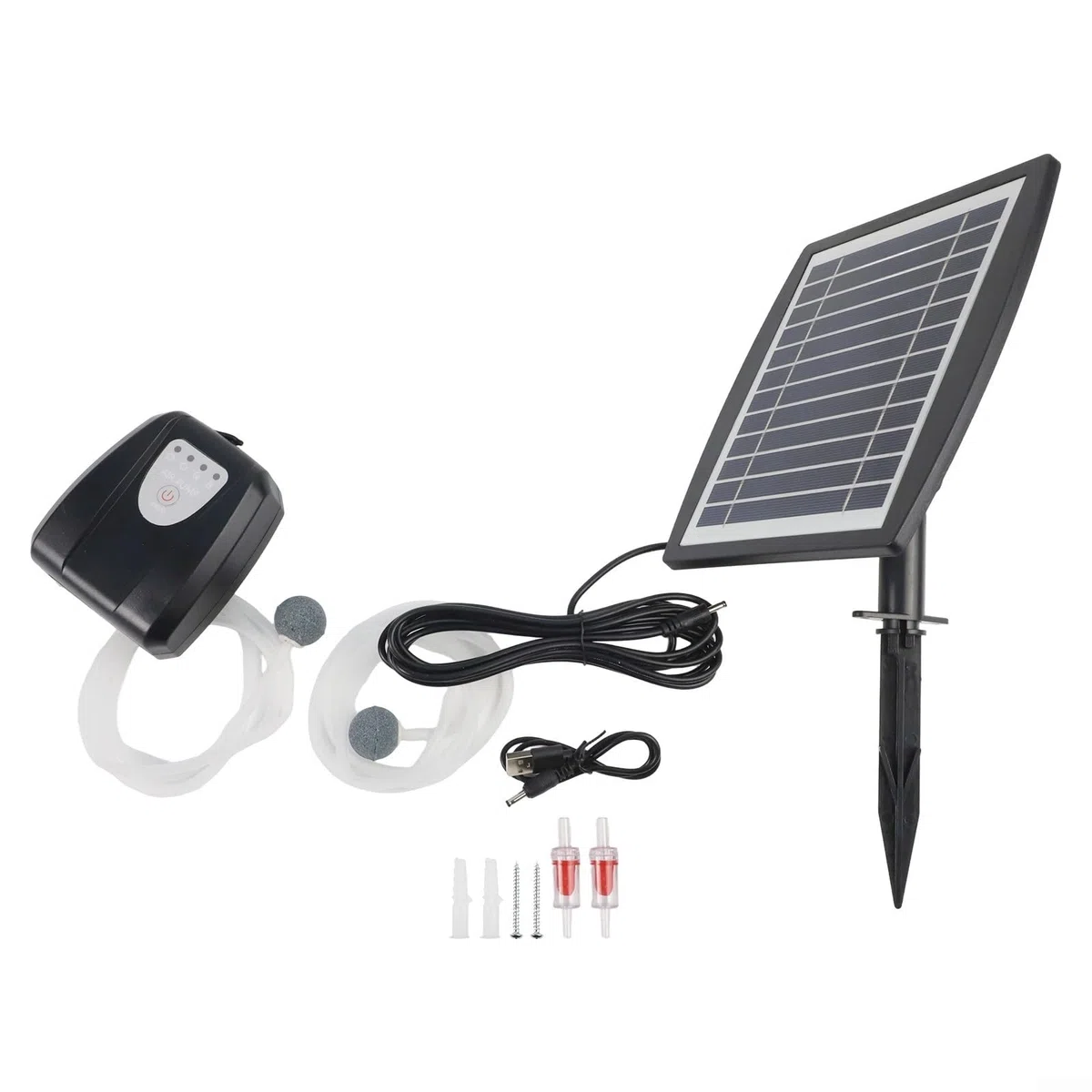 Pompa per ossigeno solare da 3 W con batteria da 2600 mAh per stagni e acquari all'aperto, aeratore ricaricabile tramite USB, dispositivo di aerazione silenzioso, nero (3 W 2600)
