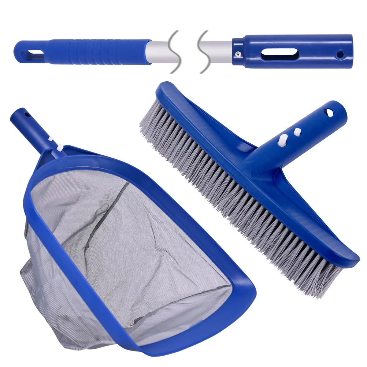 POOLAZA Rete per skimmer per piscina e testina per piscina con palo in alluminio da 127 cm, retino per piscina a maglia fine e robuste spazzole da 35,6 cm per la pulizia delle pareti della piscina,