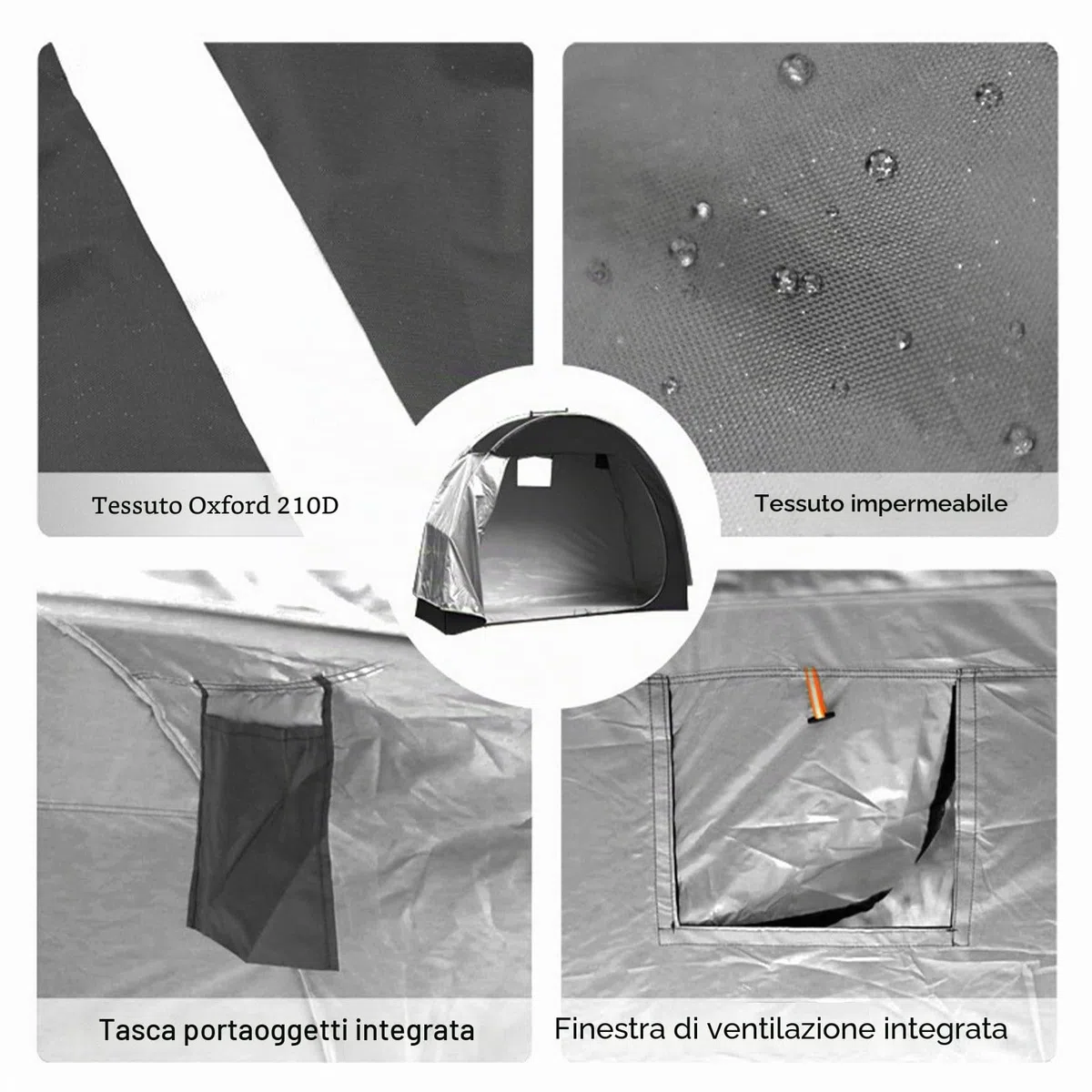 Tenda per Biciclette Attrezzi, Capannone Portatile, Garage Copertura per Biciclette, Tenda da Campeggio a Cupola, Tessuto Oxford 210D, per Biciclette, Moto, Attrezzi da Giardino e Tosaerba