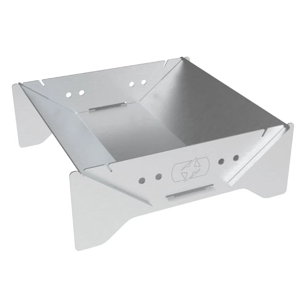 Oxford FirePit - Braciere portatile in acciaio inox con custodia per il trasporto, design leggero e piatto, per campeggio, spiaggia, viaggi, escursionismo, barbecue, base rialzata, facile da montare