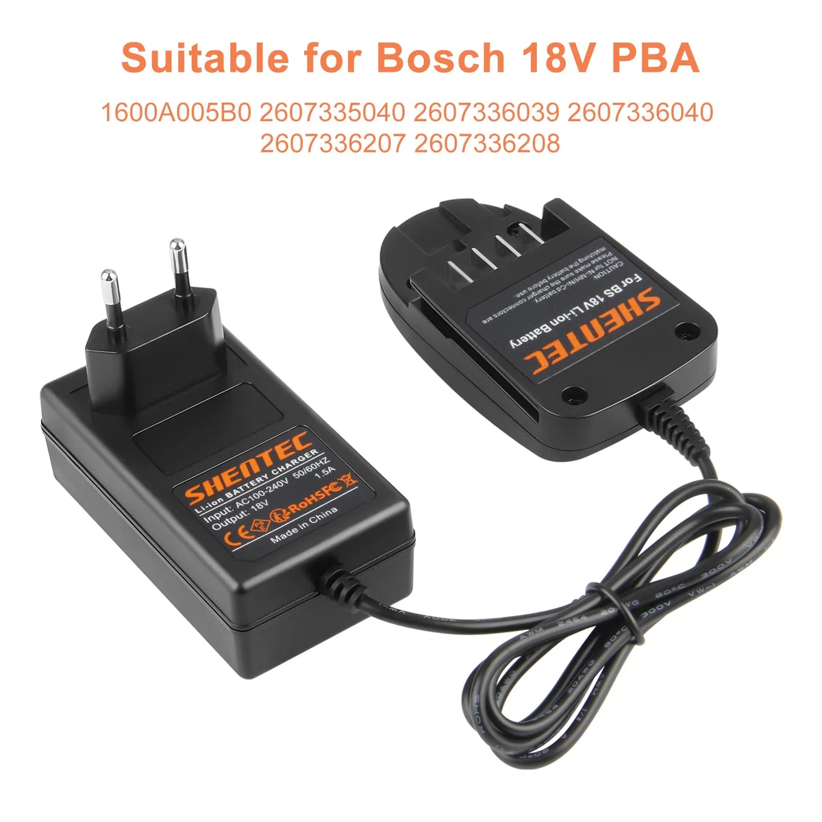 Shentec Caricabatterie Li-ion 18V compatibile con la batteria Bosch 18V PBA 1600A005B0 2607335040 2607336039 2607336040 2607336207 2607336208