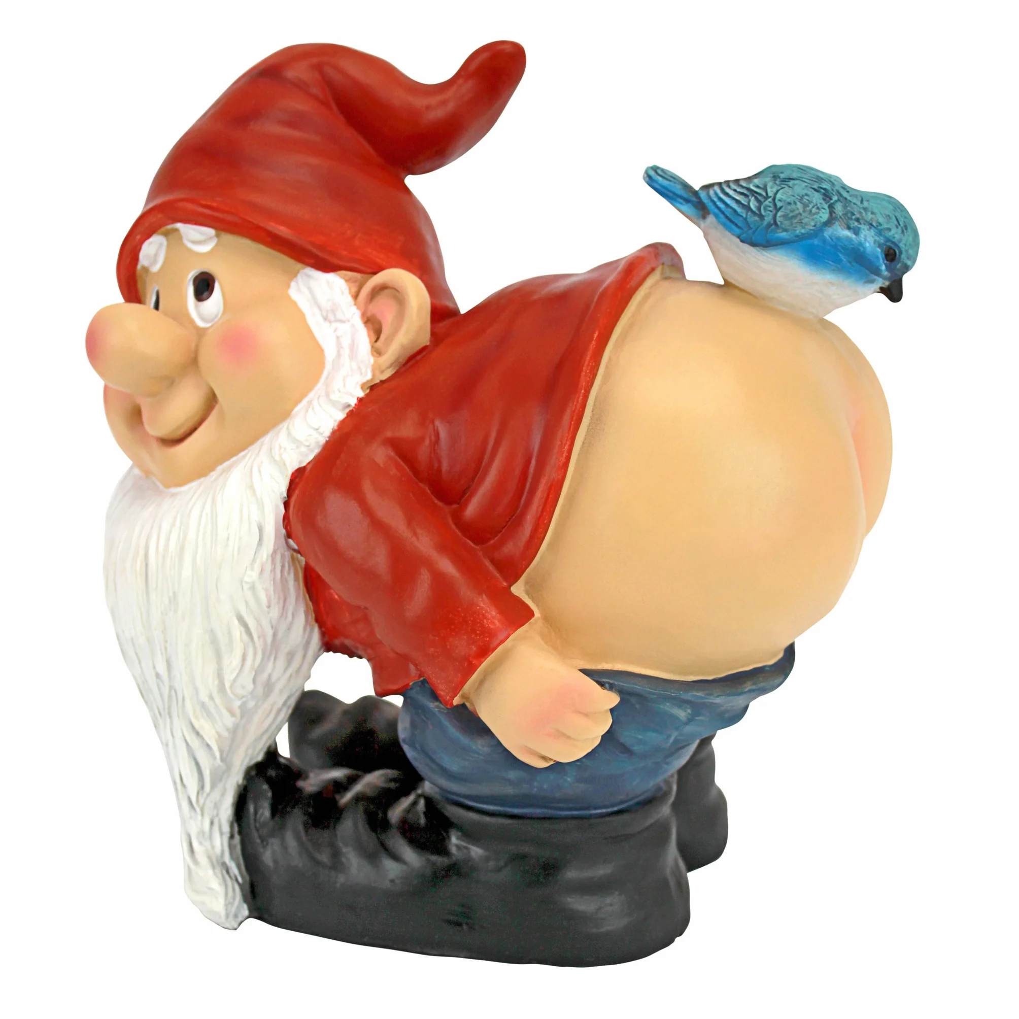 Design Toscano Loonie Moonie con le natiche al vento Statuetta Gnomo da giardino, poliresina, a colori, Media 20,25 cm