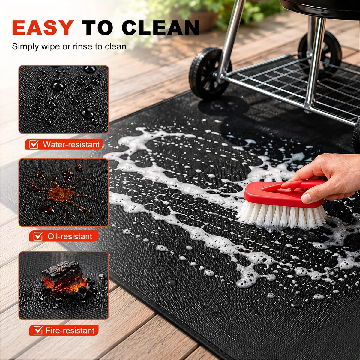 Tappetino per Barbecue da Esterno 102 x 152 cm, Tappeto Ignifugo per Barbecue, Impermeabile e Anti-Olio, Tappetino Protettivo per il Pavimento, Tappetini per Griglia Barbecue, Camino e Prato