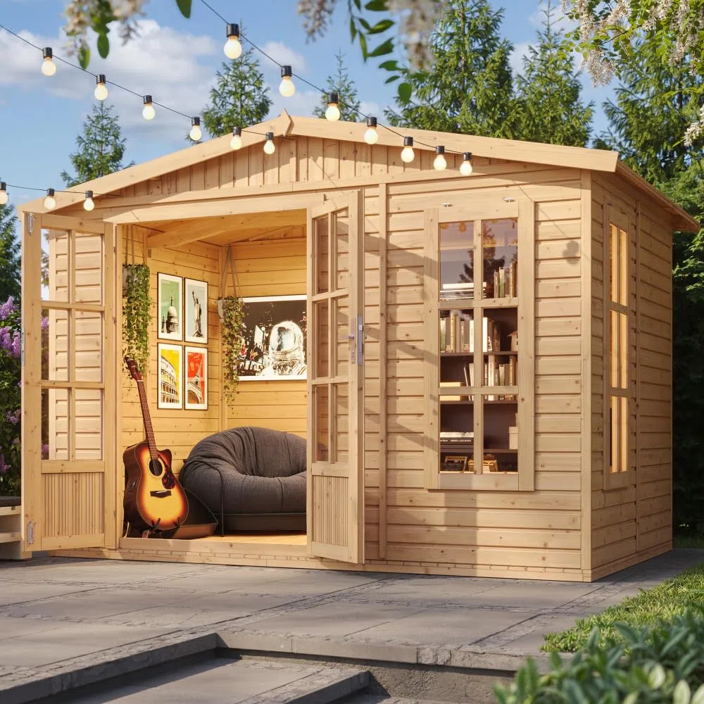 Casetta da giardino 6m2-332x222xA232 cm - Casetta in legno da giardino - Capanno in legno - Studio giardino - con tegole bituminose marrone - TIMBELA M334FB+H334FBBROWN