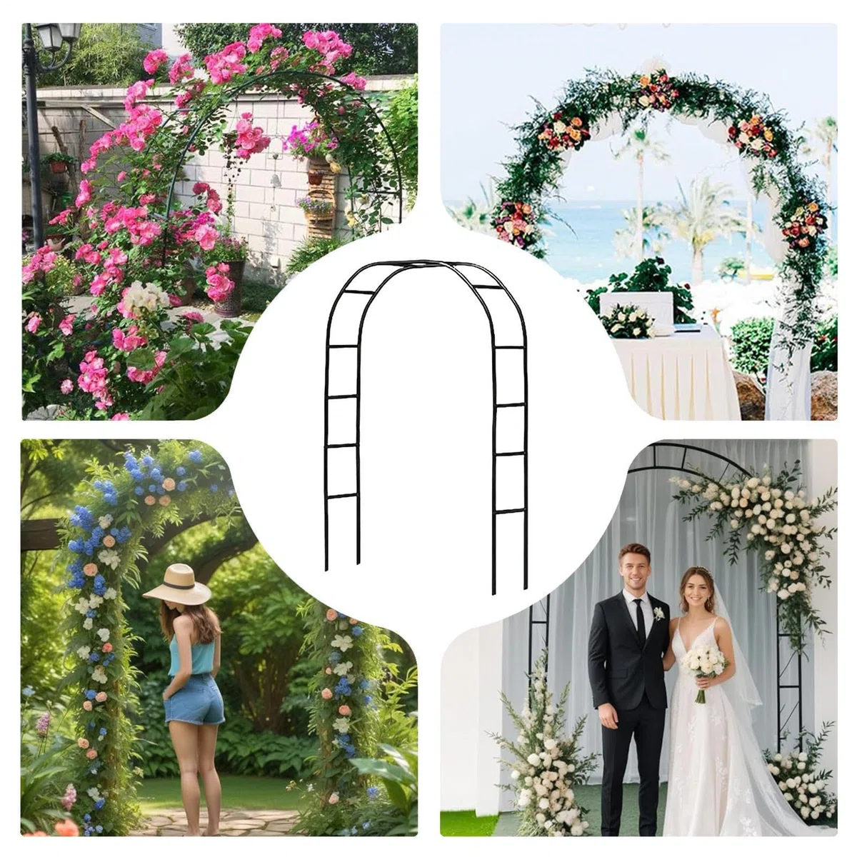 Traliccio ad da giardino, pergolato in metallo per piante rampicanti, viti e uva, supporto per sfondo per matrimoni all'aperto, cornice per fiori per feste, decorazioni da giardino ed eventi