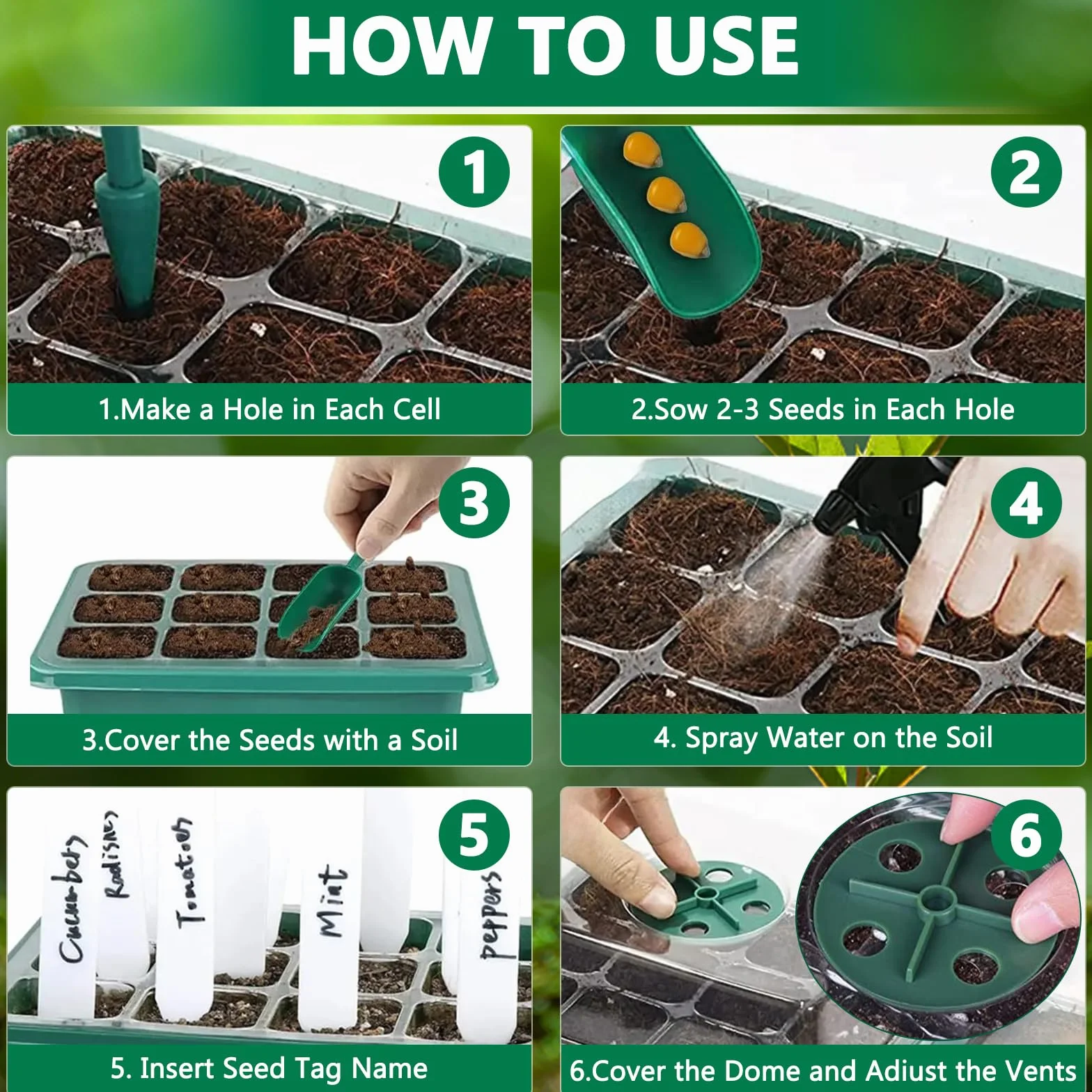 MOYKSRR Vassoi per semi, Vassoi Semina, 10 Pack 120 Celle Propagator Growing Addensano i Vassoi, Vassoi per Piante con Cupole Ventilate, per Germinazione, Strumento di Coltivazione in Mini Serra