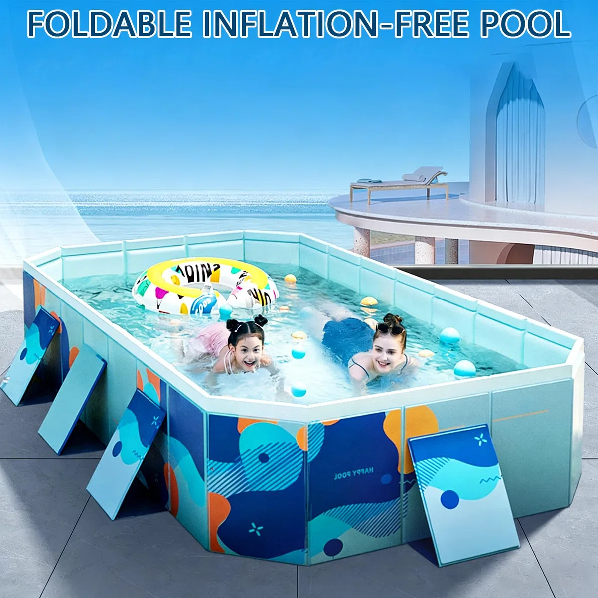 Piscina pieghevole in plastica rigida per adulti, grande, resistente, non gonfiabile, per cortile, giardino, patio, divertimento in acqua