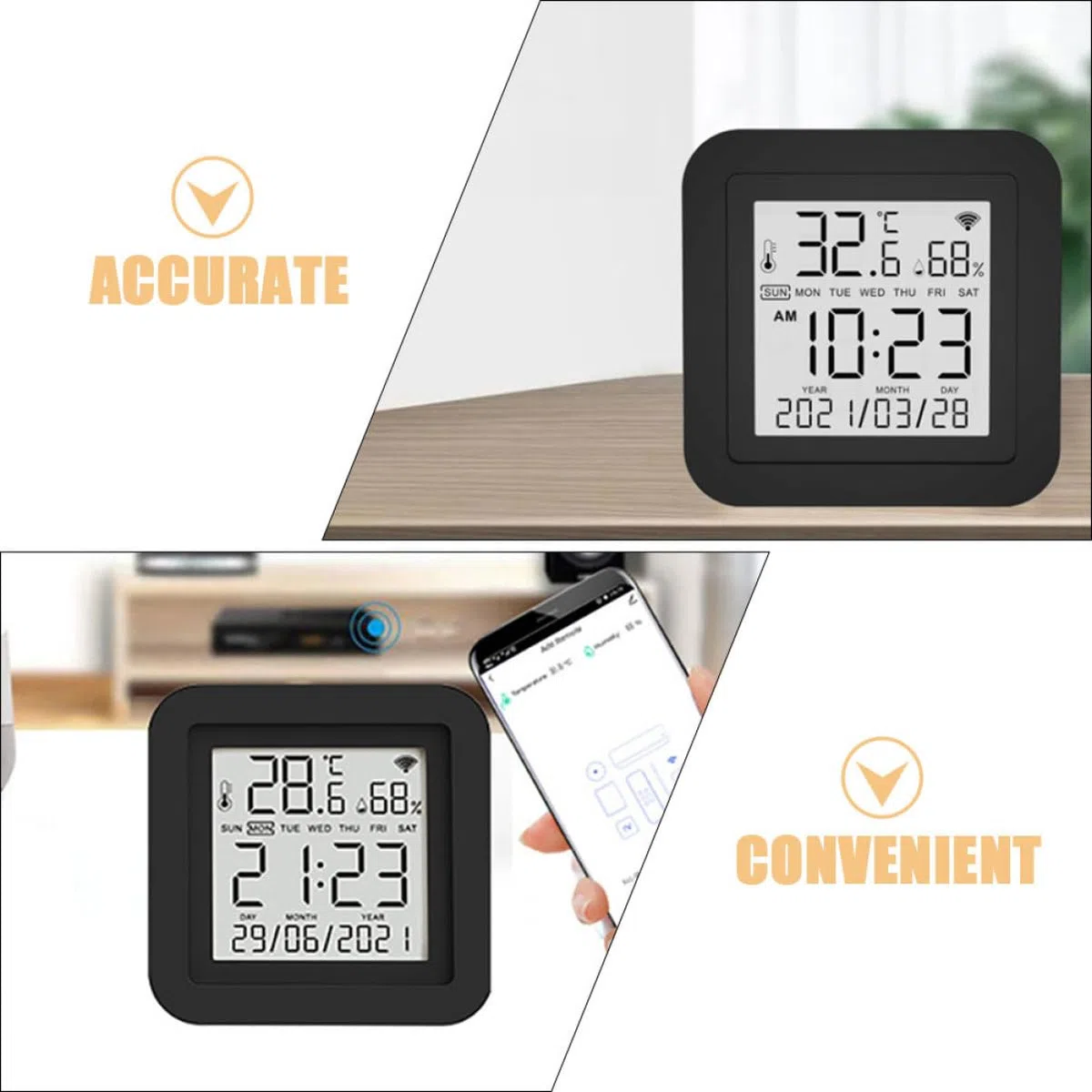 1set Termometro Igrometro Digitale Multifunzionale Con Display Lcd Retroilluminato Misuratore Di Umidità e Temperatura Per Ambienti Interni Alimentato Da Usb Adatto Per Uffici