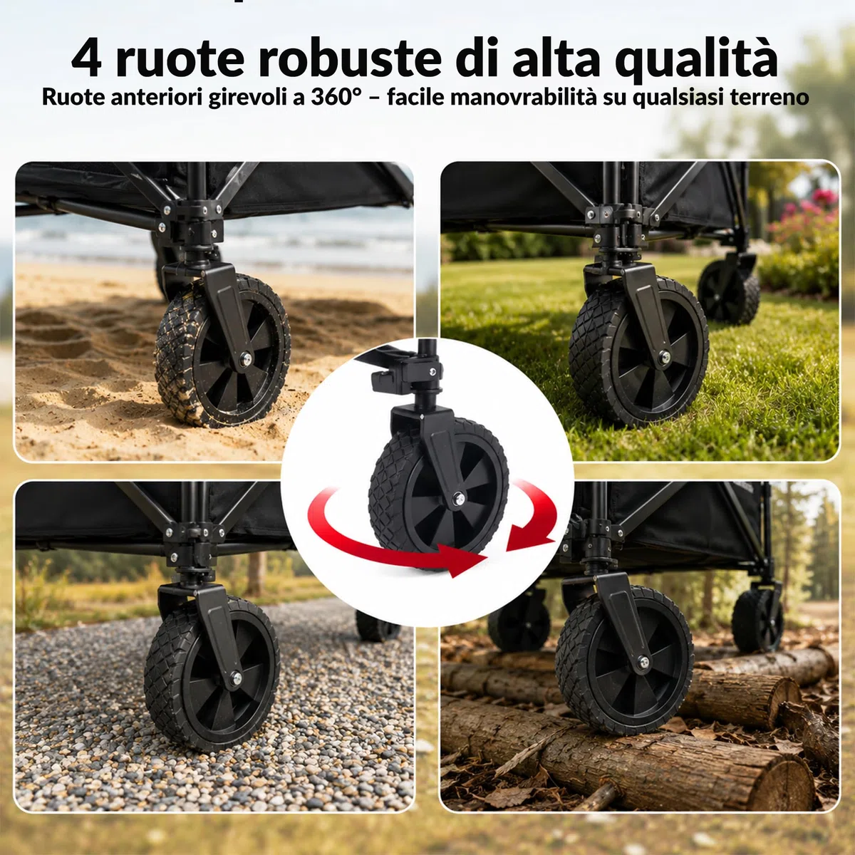 LEHMANN MOBI Carrello Spiaggia Pieghevole 110L con Ruote Grandi, Carrello con Ruote Portatutto fino a 80 kg, Carrello da Spiaggia per Bambini, Spesa, Mare, Giardino e Camping