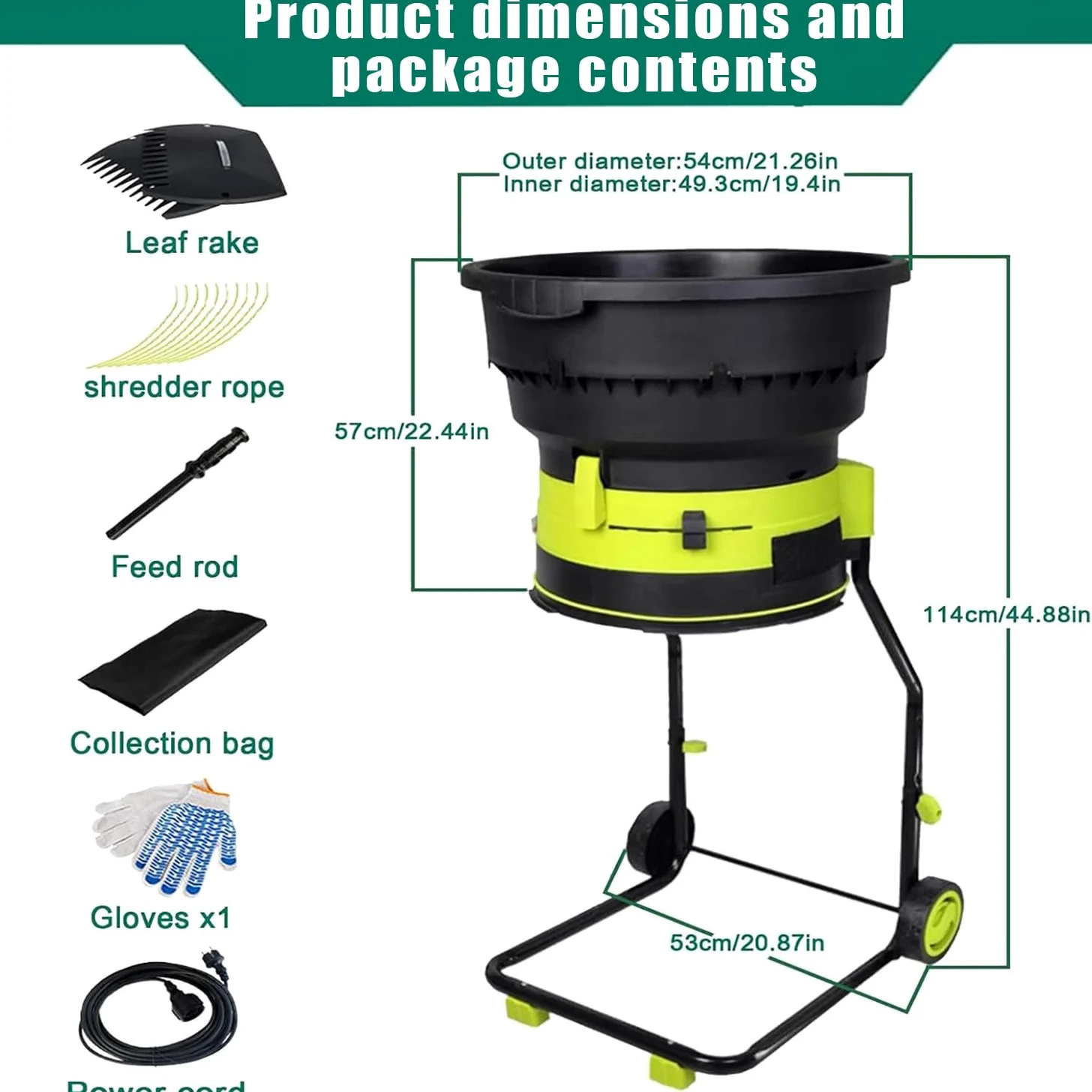 Trituratore Elettrico Giardino-Trituratore Compost-Elettrico Trituratore Rami Foglie-Trituratore Rami Rifiuti Giardino-Rapporto Riduzione 17:1 Pacciamatura Fino 55 Galloni Minuto noPowercord