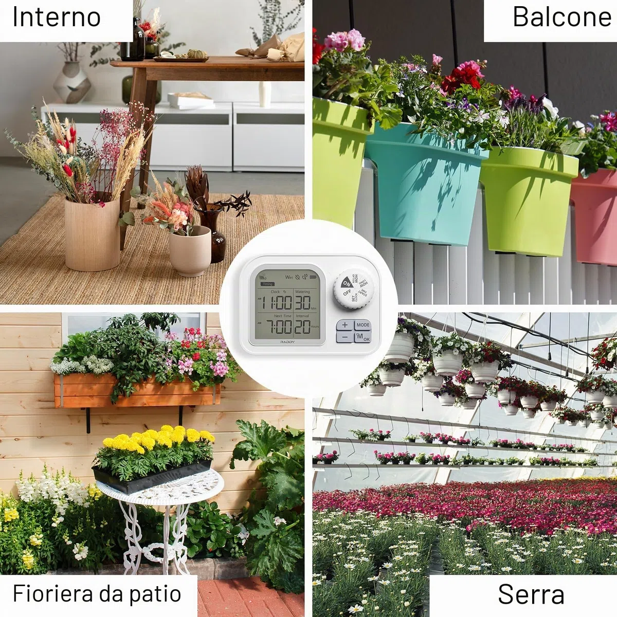 Raddy Sistema di irrigazione solare WS-74 con controllo Smart App, IPX7, impermeabile, sensore di umidità del suolo regolabile, batteria da 2600 mAh, set di irrigazione a goccia automatico per 15