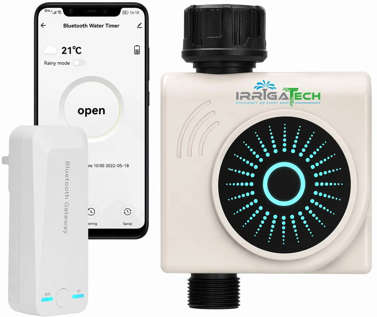 Timer di irrigazione intelligente WiFi e Bluetooth con Gateway, 1 zona, programmatore automatico per rubinetto, controllo app, compatibile Alexa e Google, Rain Delay.
