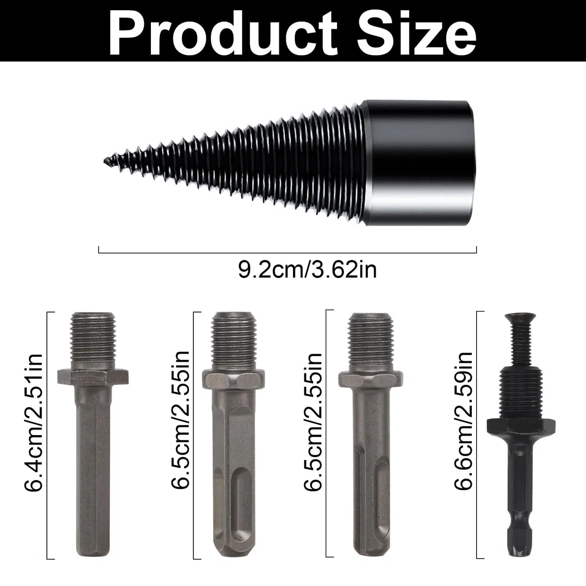 Spaccalegna 42mm + 32mm con 4 manici per trapano, spaccalegna conico per legno, trapano per legna da ardere, vite conica per legno, trapano per legna da ardere, spaccalegna a spirale, legna da