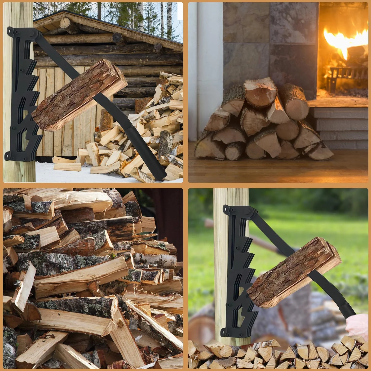 Spaccalegna a parete, spaccalegna manuale in acciaio al carbonio, montaggio a parete, spaccalegna da ardere, strumento per tagliare il legno, scissione per legno all'aperto (manico esteso)