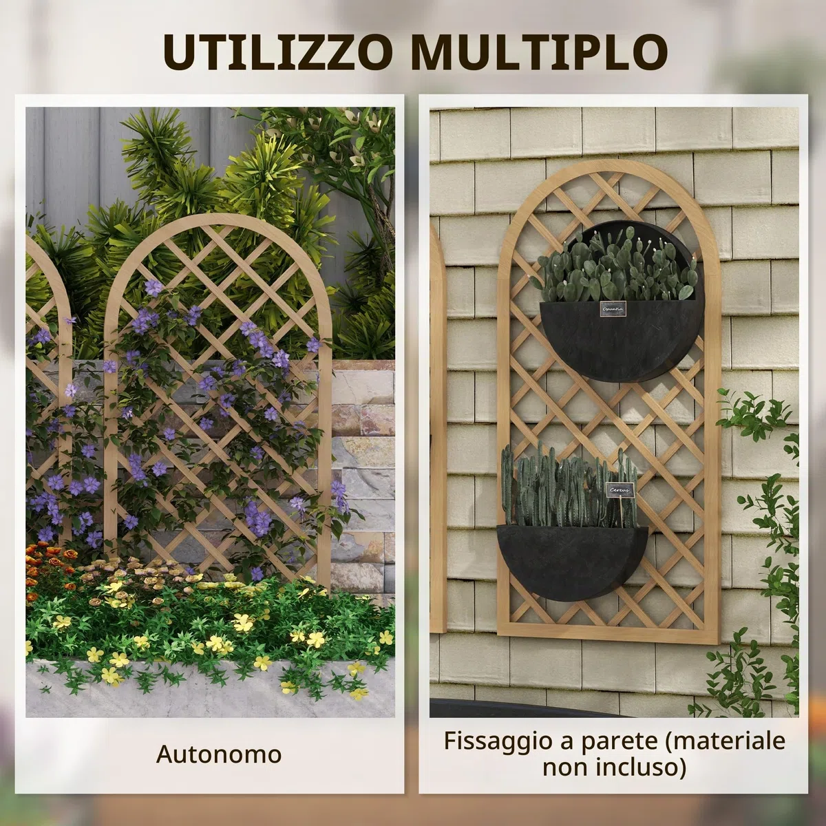 Outsunny Set di 2 tralicci in legno per il giardino - pannello ad arco per piante rampicanti - dim. un pannello: 60L x 120H cm