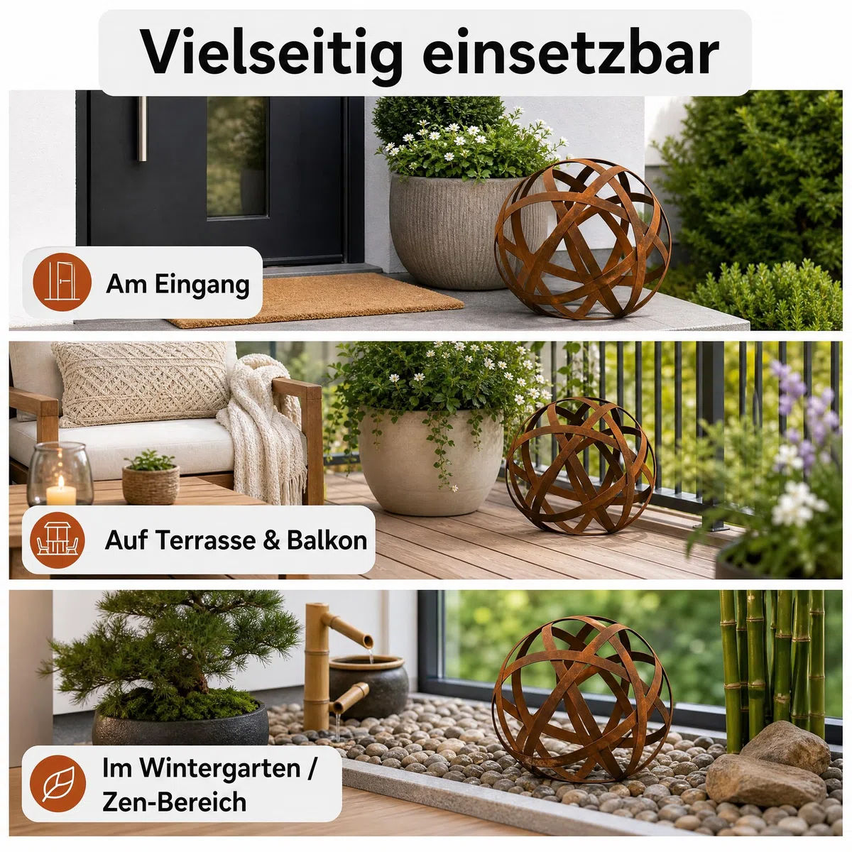 Rostdeko & Decorazione da giardino Sfera (S) in metallo – Decorazione rustica per giardino e terrazza, design semplice, 30 x 30 x 30 cm, effetto ruggine decorativo