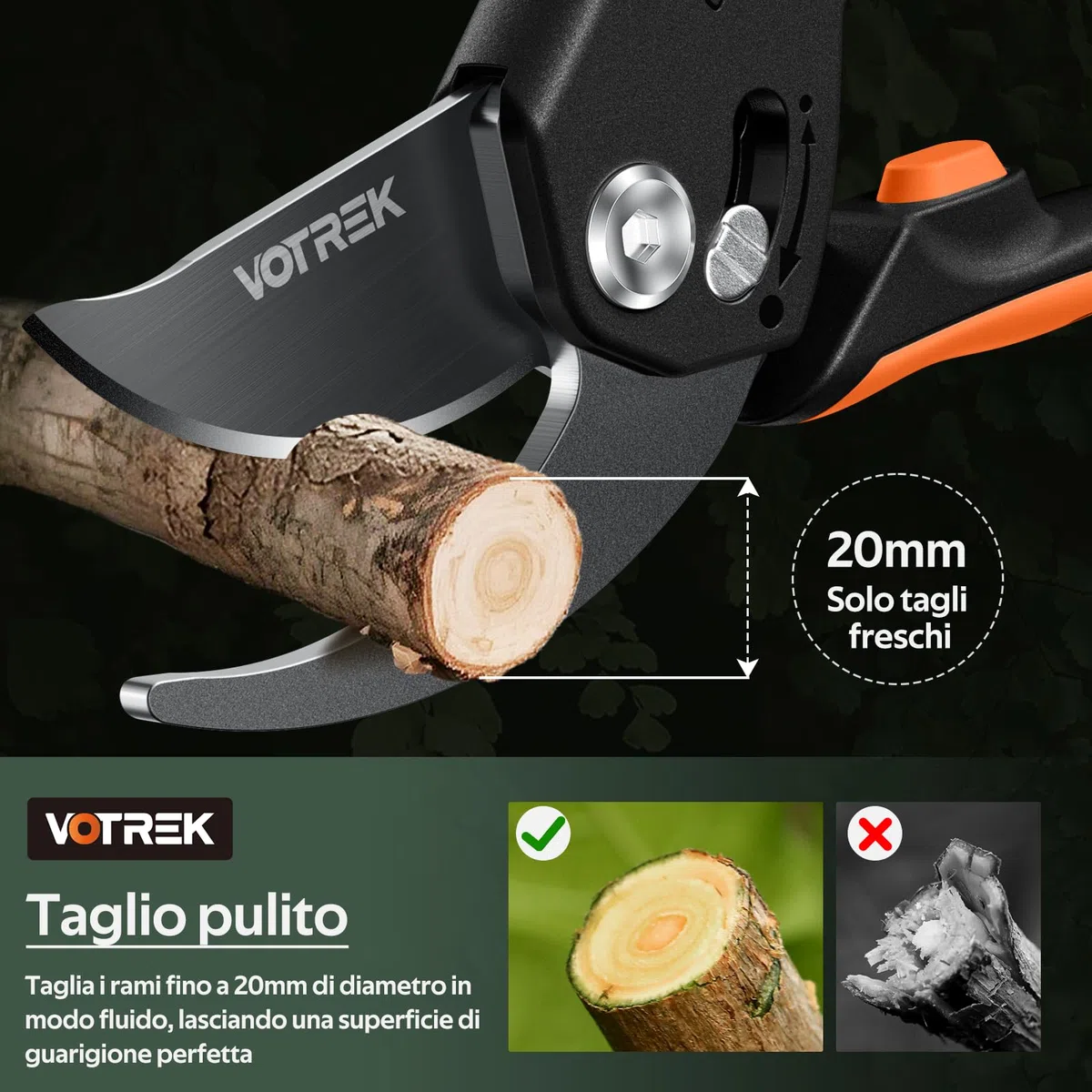 Cesoie da Potatura Bypass Pro 21,5 cm – Per Mani Deboli con Regolazione Continua, Lame SK5 & Molla Sigillata. Le Forbici da Giardinaggio Professionali per Rose, Frutteti –Regalo