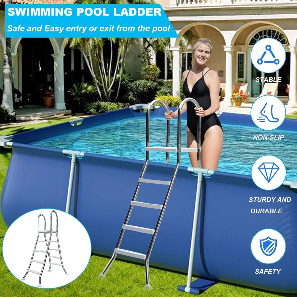 BOTOWI 135cm robusta scala per piscina in acciaio inossidabile fuori terra a doppio lato 4 gradini fuori terra gradini per piscina fuori terra scala antiscivolo impieghi gravosi,53 inch