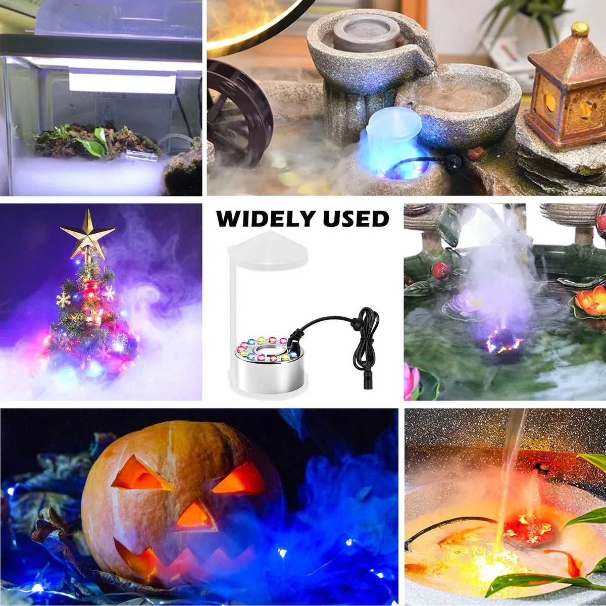 PORFOYO Nebulizzatore ad Ultrasuoni, 12 LED Nebulizzatore a Ultrasuoni, Mist Maker Fogger, Nebulizzatore Fontana, Nebulizzatore Halloween con Paraspruzzi Rimovibile per Interni o Esterni Halloween