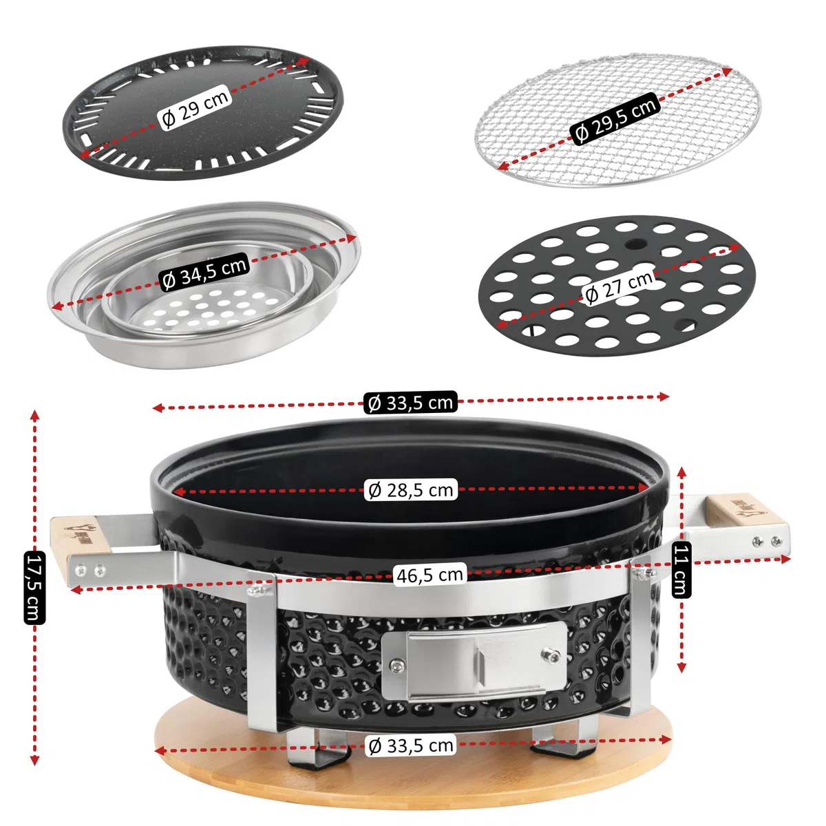 BBQ-Toro Barbecue da tavolo in ceramica, rotondo, diametro 29,5 cm, con base in legno, Hibachi, barbecue in ceramica, barbecue a carbonella, barbecue da tavolo senza elettricità, raclette giapponese