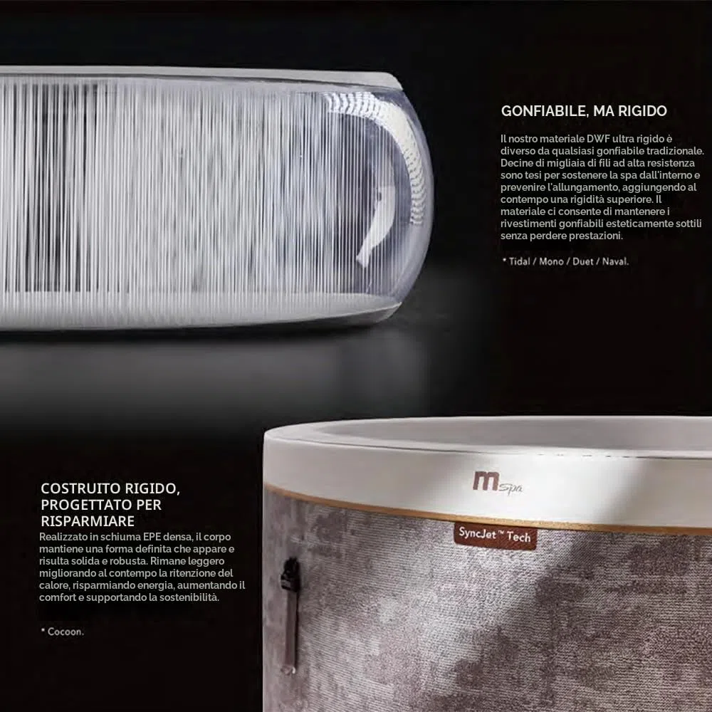 TEMPO STYLE - Vasca Idromassaggio semirigida circolare Cocoon-Eco | 1.80 Ø x 0.65 H | 130 getti d'aria massaggianti | Riscaldatore | Camera d’aria e rivestimento per conservazione del calore inclusa