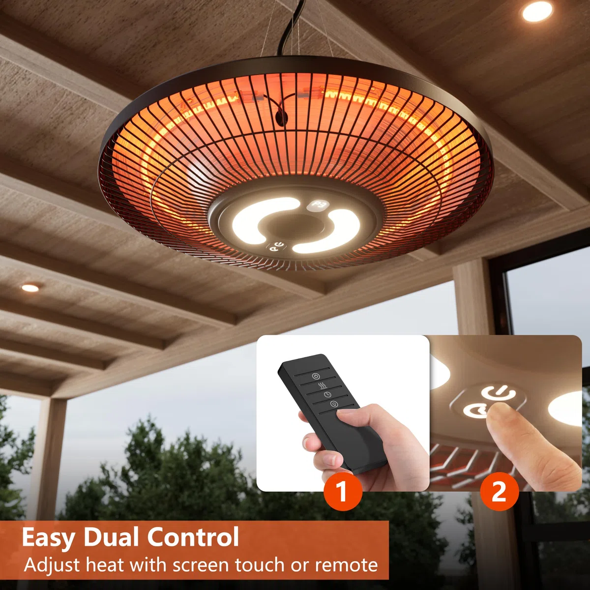 Stufa elettrica da esterni da appendere, 2000 W, a infrarossi, da parete, montaggio a soffitto, impermeabile IP65, per ristorante, giardino, garage e gazebo