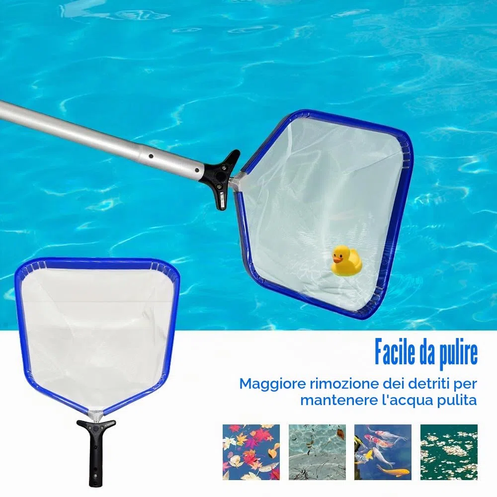 Retino per Pulizia Piscine,Professionale Retino Piscina,Retino per Piscina con Manico Telescopico,Retina Raccogli Foglie per Piscina Contelaio in Alluminio,Rete a Maglia Fine,Skimmer per Piscina