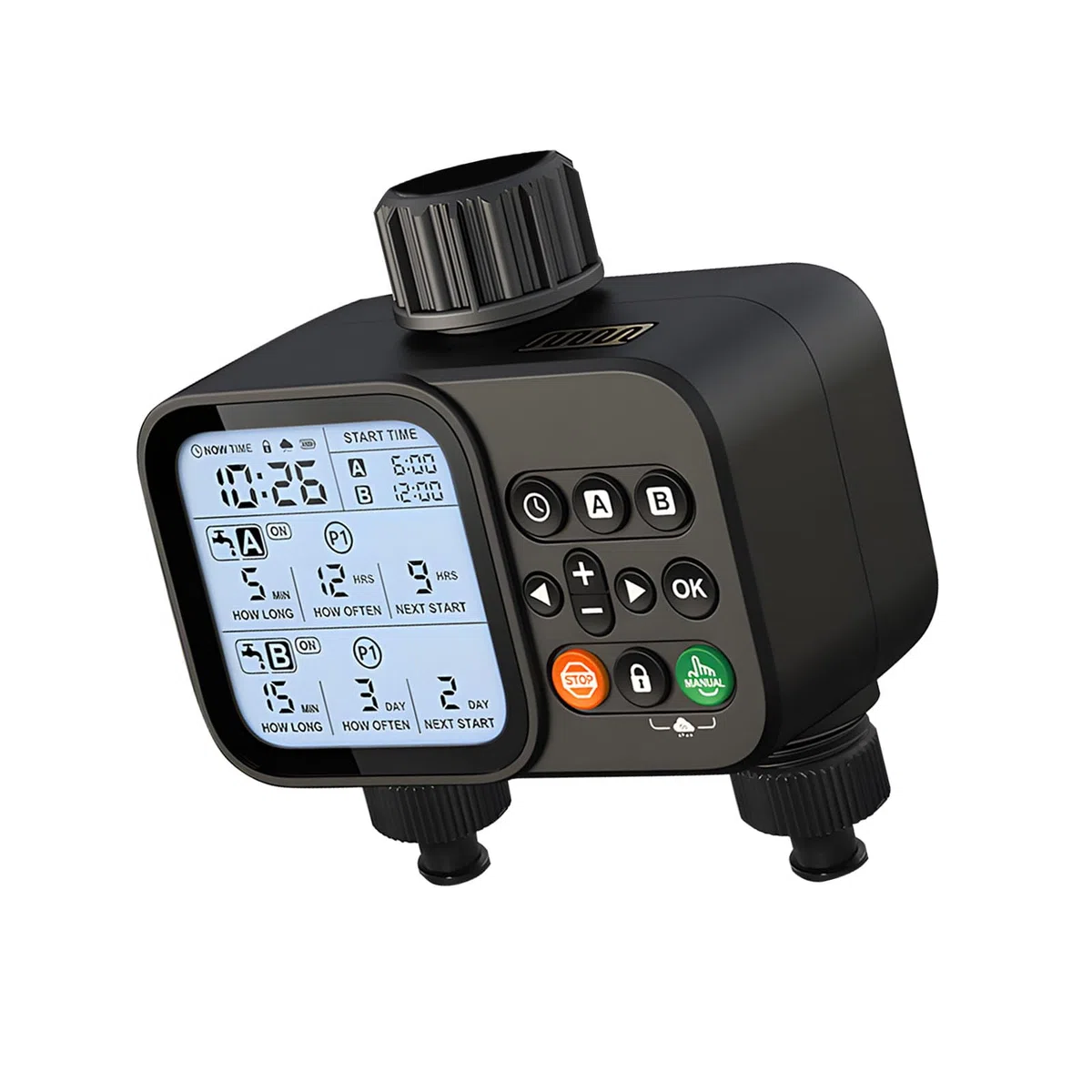 Timer di irrigazione efficiente a due uscite per serra e piscina con orari personalizzati Timer da giardinaggio ABS