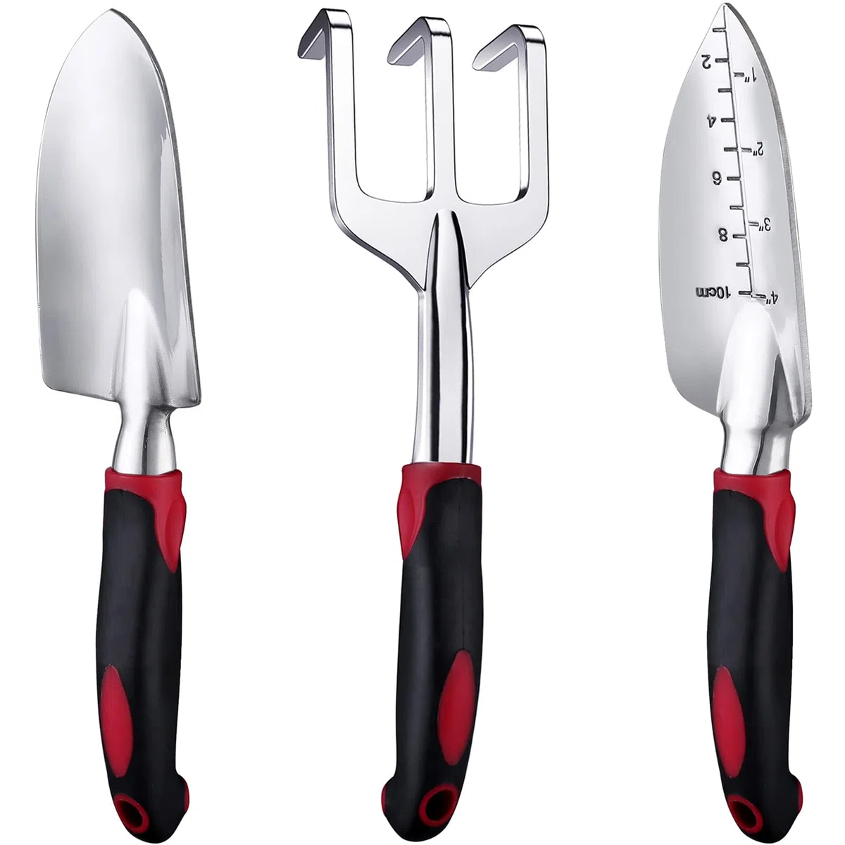 FANHAO Utensili da Giardino, Set Attrezzi da Giardino 3 Pezzi, Include Cazzuola per Trapianto, Paletta per Terreno, Rastrello a Mano (Rosso)