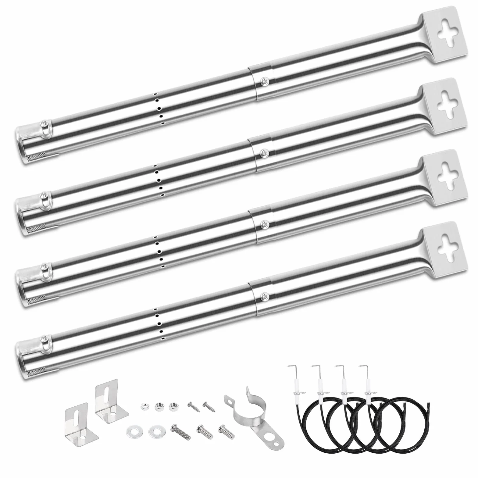 Denmay 31-44 cm Bruciatore regolabile per Landmann, Taino, Enders, per Campingas, Charbroil, per Tepro, Napoleon, tubo bruciatore universale in acciaio inox, pezzo di ricambio, 4 pezzi