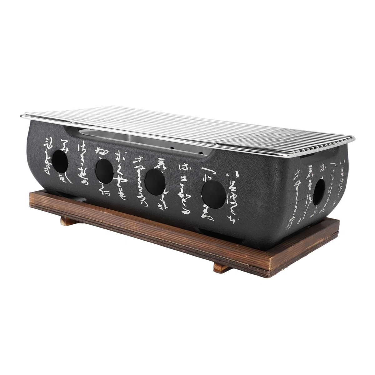 Barbecue portatile giapponese, superficie di cottura 24 cm per barbecue a carbonella - Rettangolo con calligrafia a riscaldamento rapido, base in filo di alluminio per campeggio, giardino