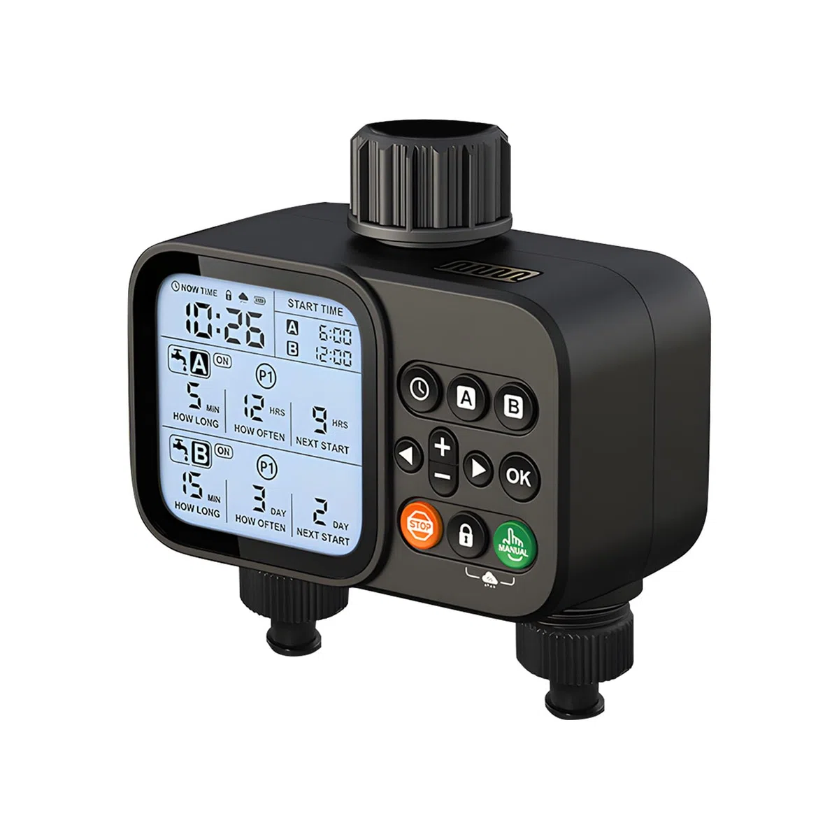 Timer di irrigazione efficiente a due uscite per serra e piscina con orari personalizzati Timer da giardinaggio ABS