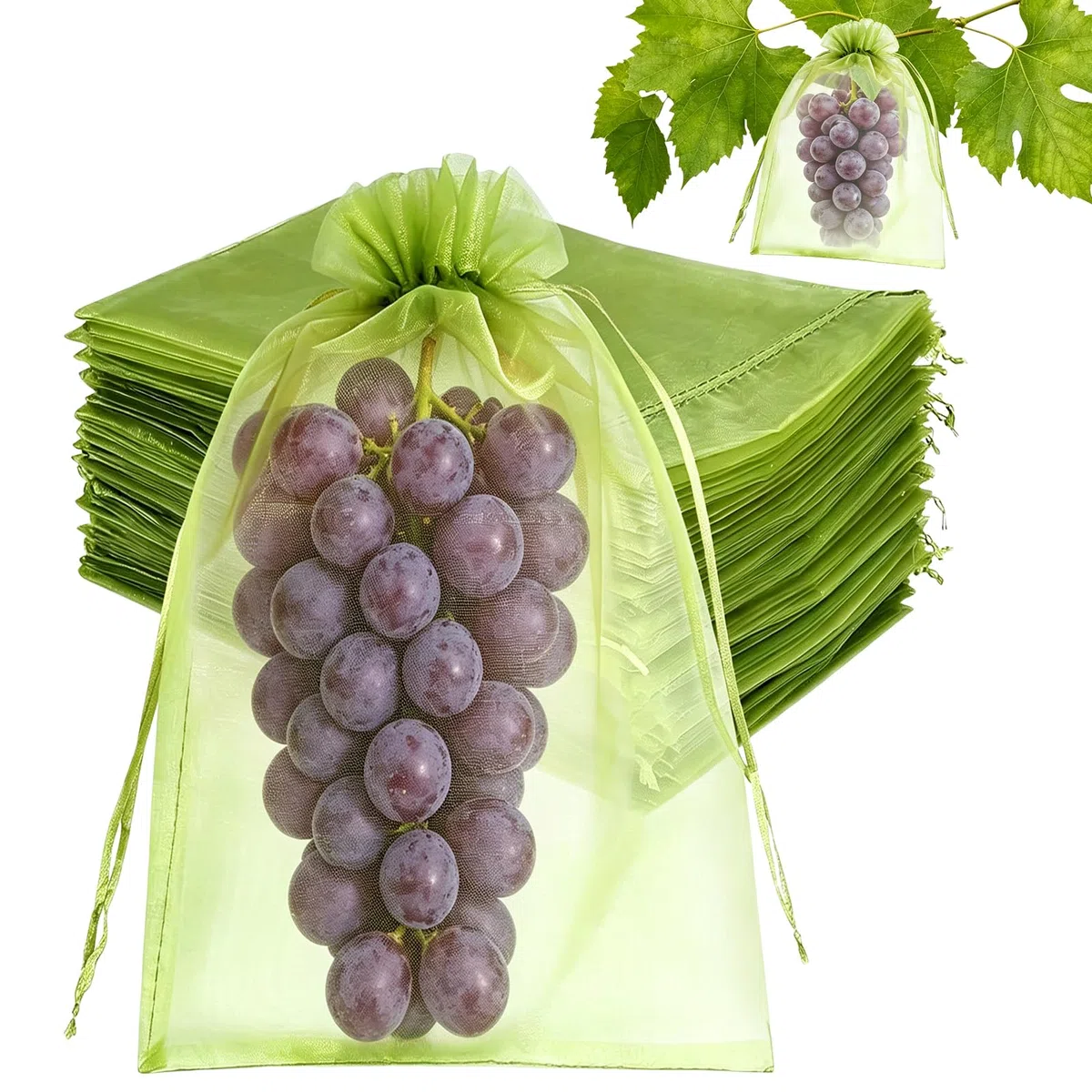 KATELUO Sacchetti di Protezione per Uva 20 x 30 cm, 100 Pezzi Sacchetto di Protezione Della Frutta, Sacchetti Organza con Coulisse per Frutta da Giardino Tengono Lontani Moscerini Vespe e Uccelli