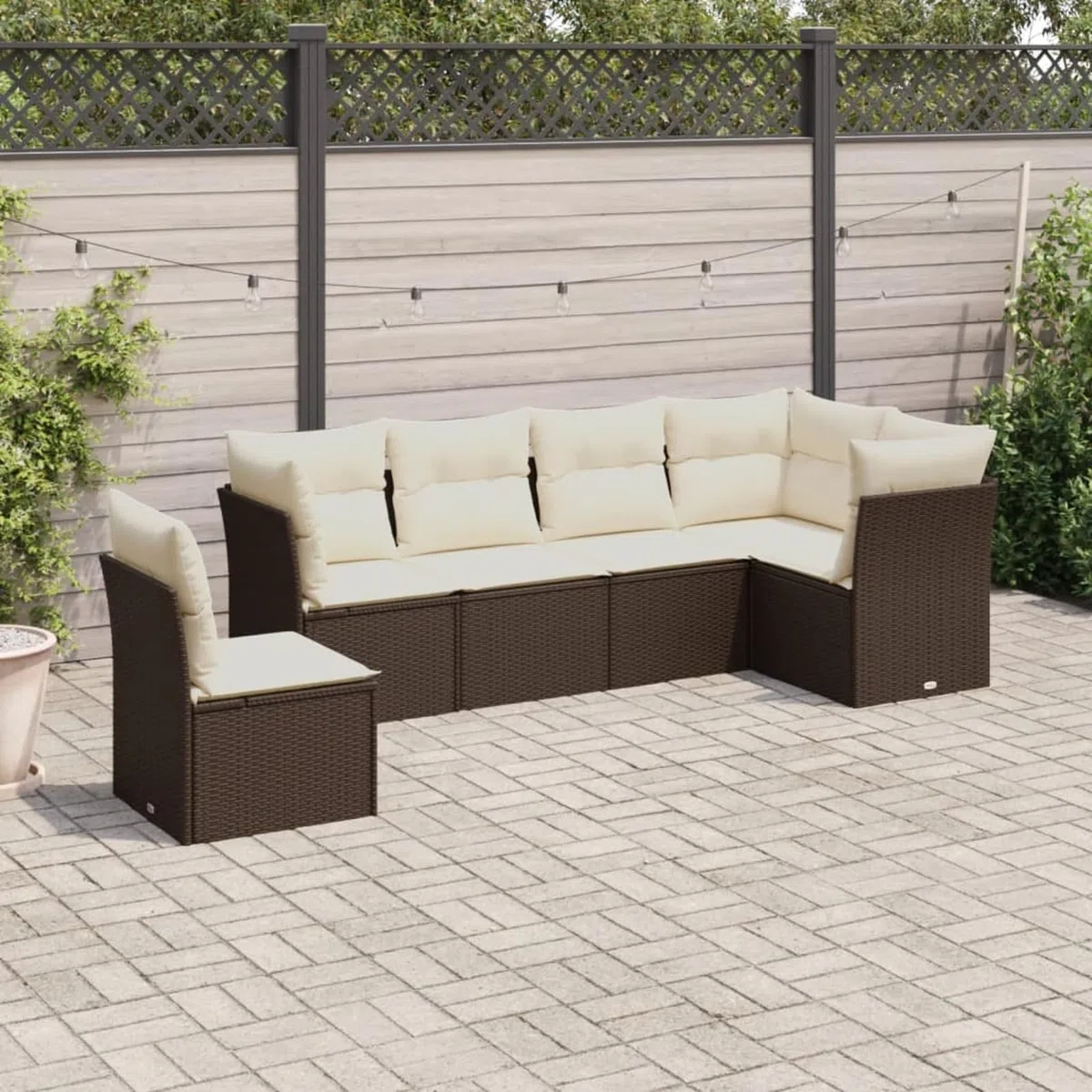 Set Divano da Giardino 7 Pezzi, con Cuscini Sfoderabili e Lavabili, Polyrattan PE Resistente agli UV, Tavolino in Vetro Temperato, per Terrazza, Cortile e Patio