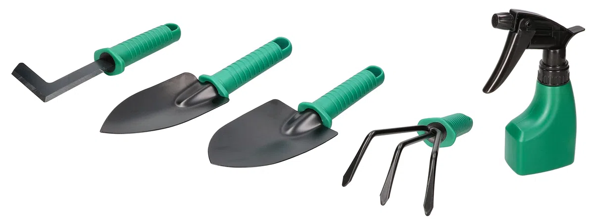 KOTARBAU® Set di 10 Attrezzi da Giardino Utensili da Giardinaggio raschietto Cazzuola con 3 denti Rastrello piccolo 4 denti Cesoie da Giardino Bottiglia Spray Spatola Appuntita Tagliasiepi in Acciaio