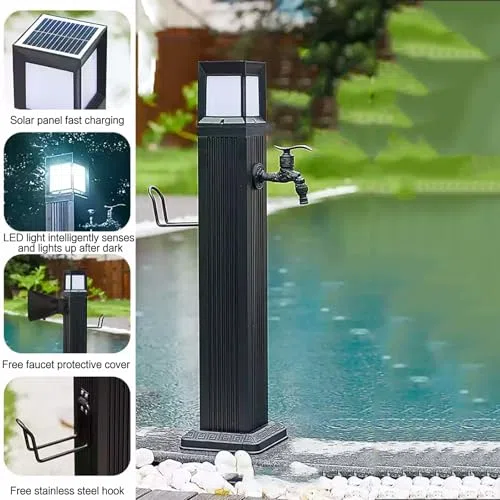 XBTGS Rubinetto a colonna d'acqua da giardino quadrato verticale per esterni, fontana ad energia solare, illuminata, idrante resistente all'inverno, per decorazioni paesaggistiche e gas, rubinetto a