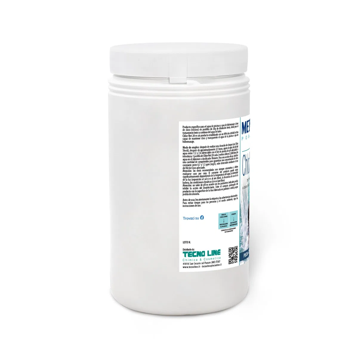 Metacril Chlor Net 20 + Dos. Galleggiante, Tricloro past. da 20gr -(1+1)2Kg | Tavolette cloro a lenta dissoluzione, Ideale per Piscina e Spa Idromassaggio con Dosatore Galleggiante con Termometro