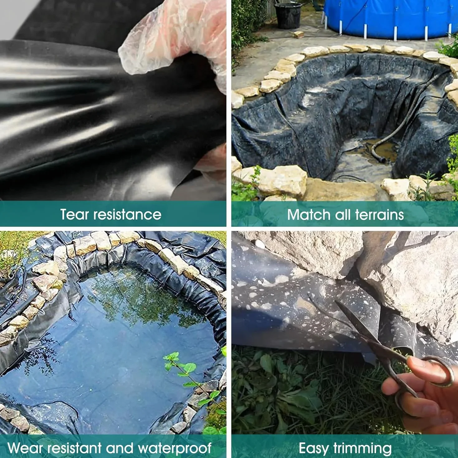 MIKIICOCO Rivestimento per laghetto, 3 x 3 m, impermeabile, flessibile, rivestimento per laghetto dei pesci, rivestimento in membrana preformata per giardini