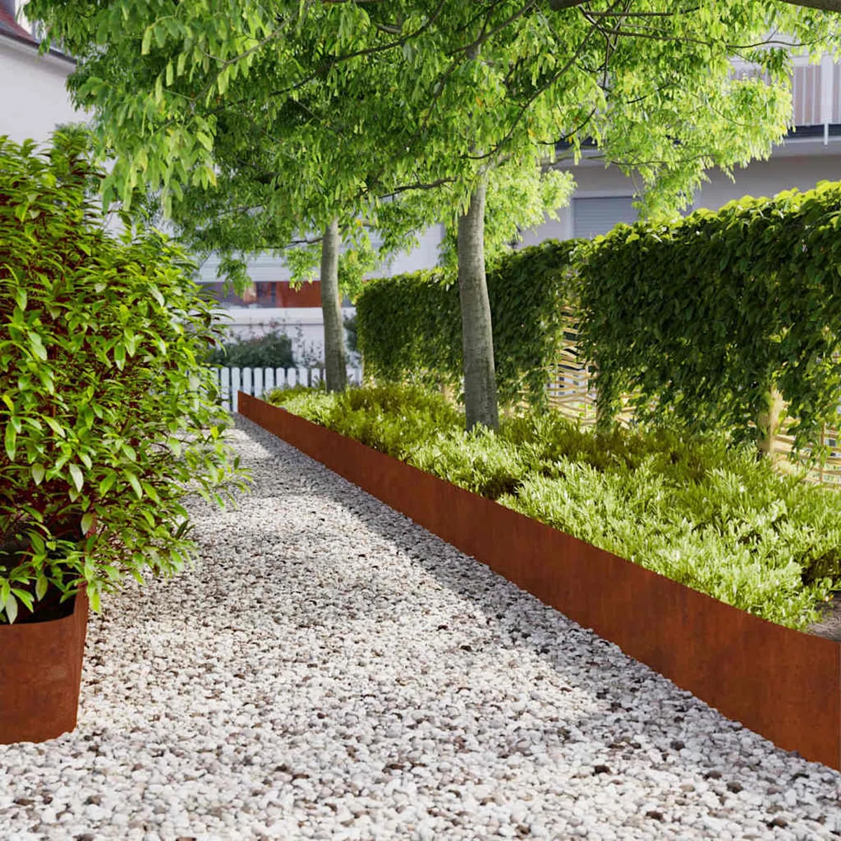 Gecheer Bordure per Prato, Flessibili 25 x 103 cm in Acciaio Corten con Sistema di Connessione Rapida per Giardini Aiuole Vialetti e Cortili