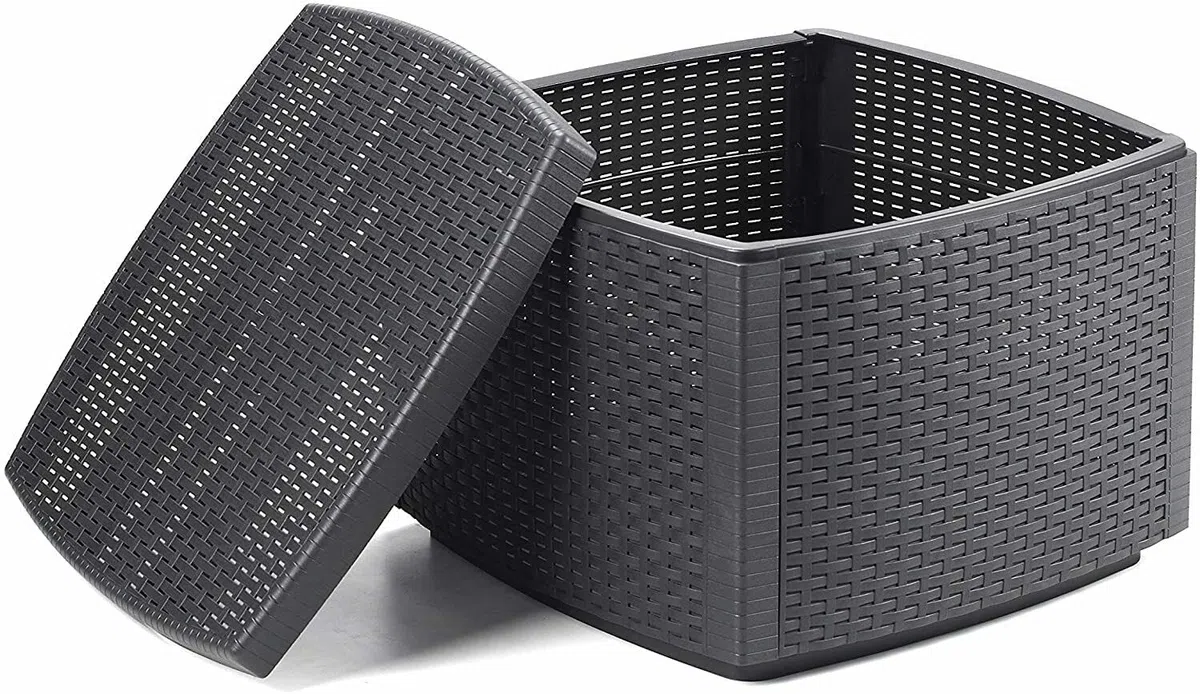 My Brand Germanvox Tavolino Contenitore Pouf da Giardino Esterno Rattan Antracite 53x53xH.40 cm da Montare ad Incastro