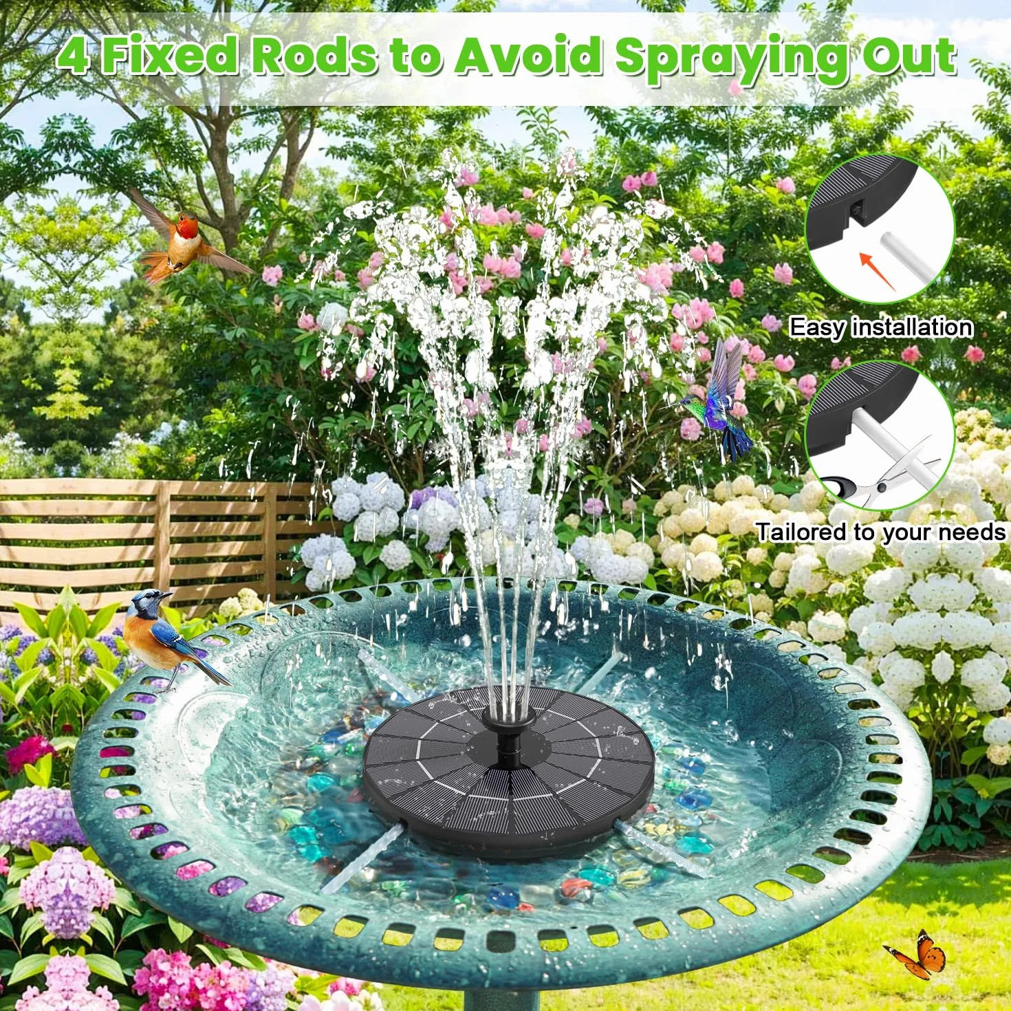 SZMP Fontana Solare Esterna, 3.5W Pompa ad Acqua Solare con 2000mAh Batteria, Fontana da Giardino Esterno con 8 Ugelli & 4 Fissatori per Laghetto, Piscina, Vaso dei Pesci e Bagno per Uccelli