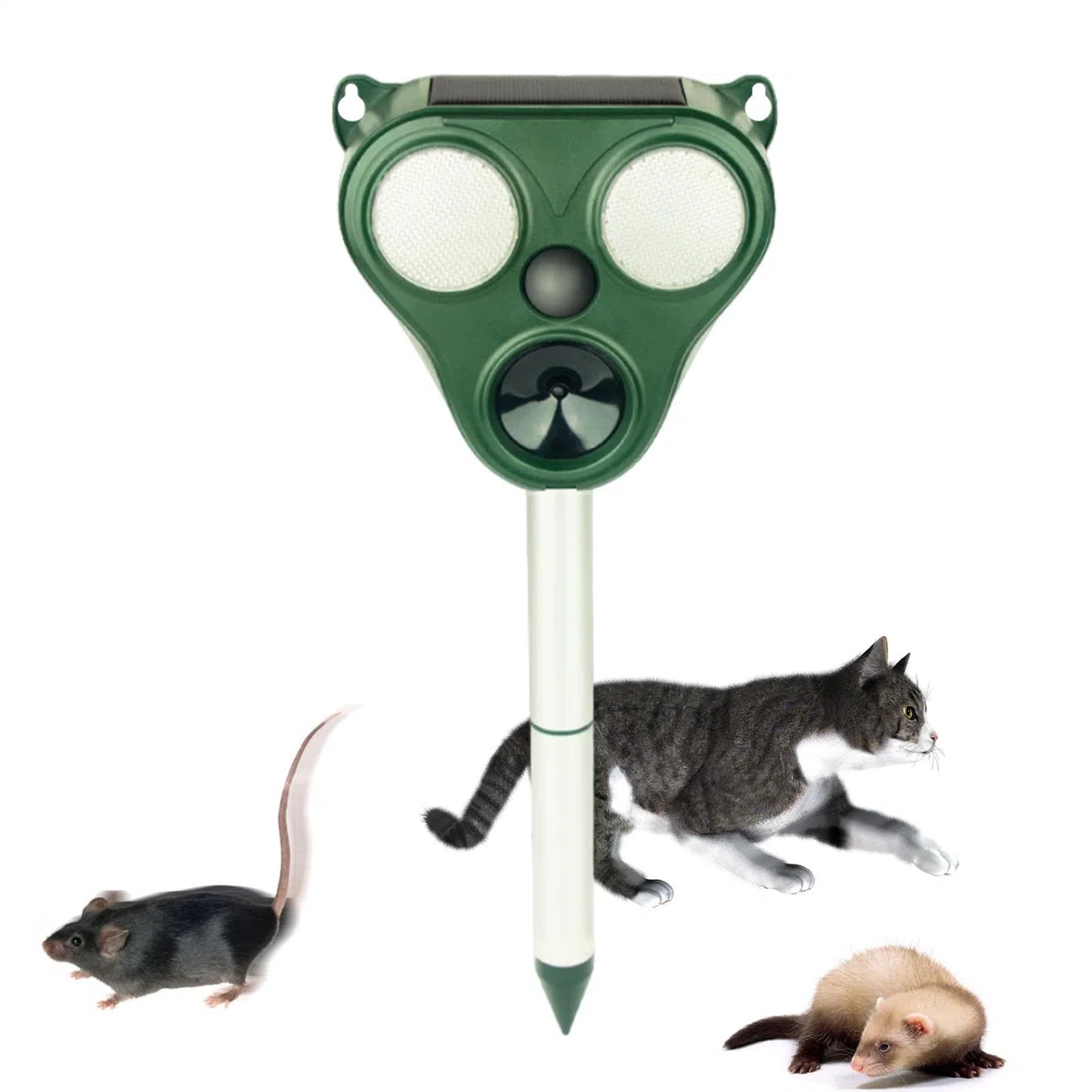Repellente per animali ad energia solare, repellente ad ultrasuoni per uccelli e topi, dispositivo esterno impermeabile con luci LED per cortile, giardino e fattoria