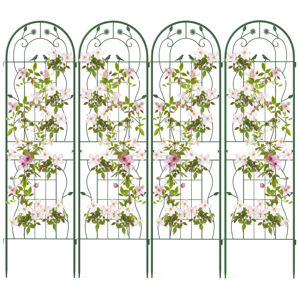 COSTWAY Traliccio da Giardino in Metallo 180 x 50 CM, 4 Pannello di Recinzione Antiruggine per Piante Rampicanti, Rose e Verdure, Decorazione Esterna per Giardino, Cortile, Patio (Verde)